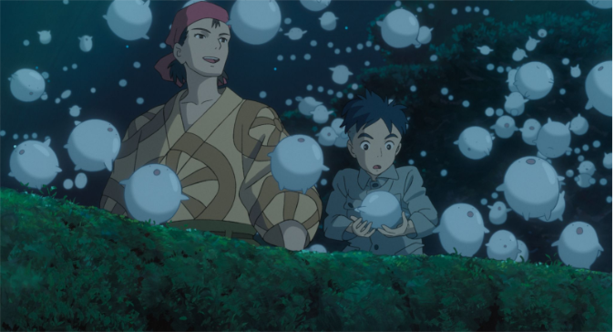 Mahito Maki, Kiriko, and the Warawara's in The Boy and the Heron.