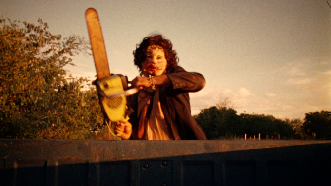 Leatherface chasing Sally in The Texas Chain Saw Massacre